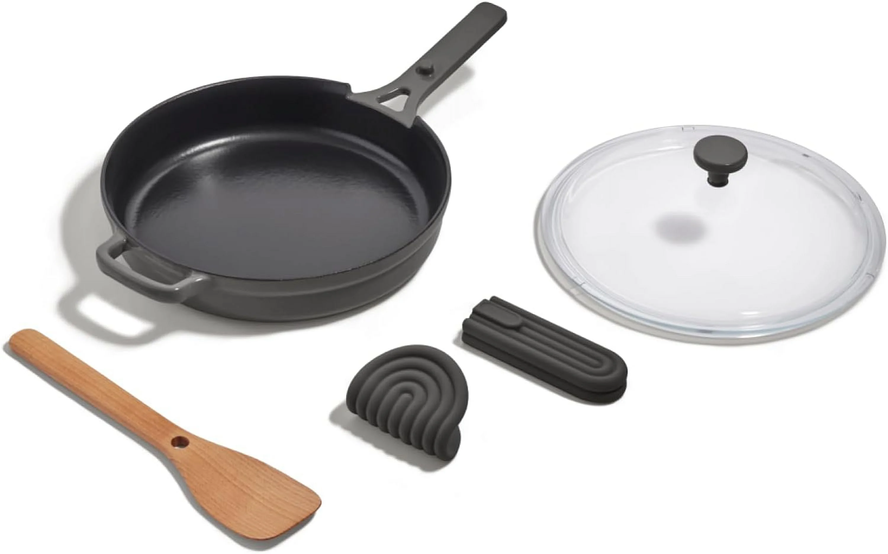 Cas Iron Always Pan | Premium Enameled, oxin- Surface | 10-Inch 8-In-1 Mulifuncional Cookware Sysem | Lid, Handle Covers | Heavy Duy Skille | Oven & High Hea Safe | Char