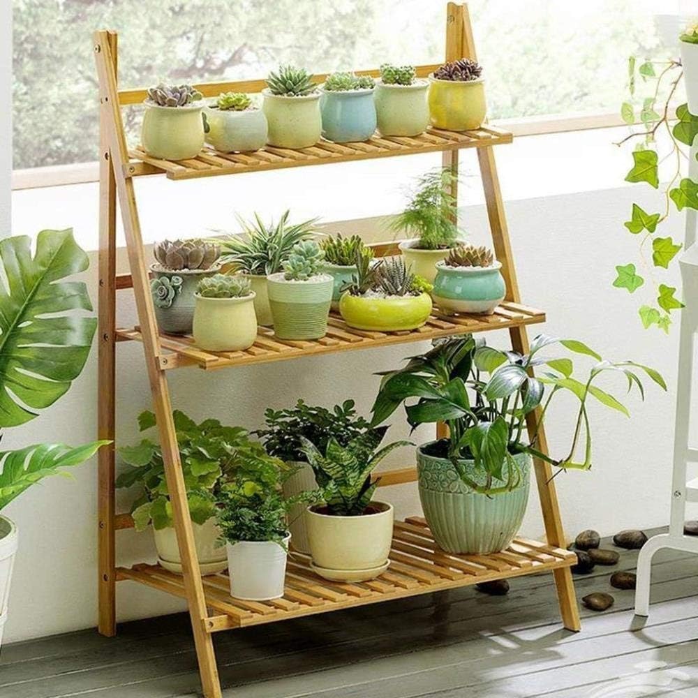 Plant Stands,Flower Pot Frame Folding Flower Stand,Wooden 3 Layer Bamboo Stand,Ladder Framenishings/100Cm