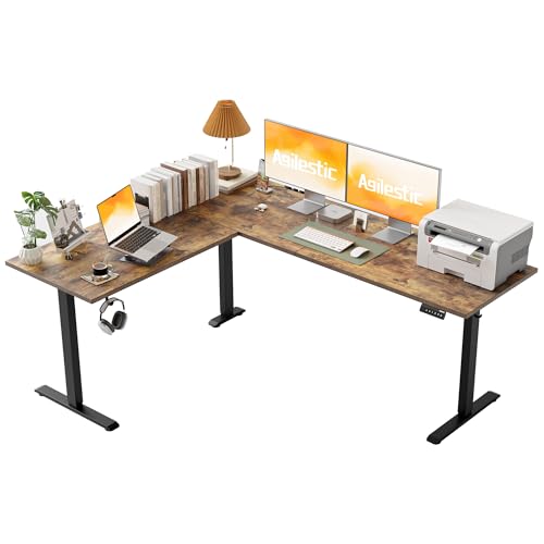 Agilestic L Shaped Electric Standing Desk with 2 Drawers, 63 Inch Ergonomic Adjustable Height Desk with Storage, Corner Desk Sit Stand up Computer Table for Work Office Home, Rustic Brown