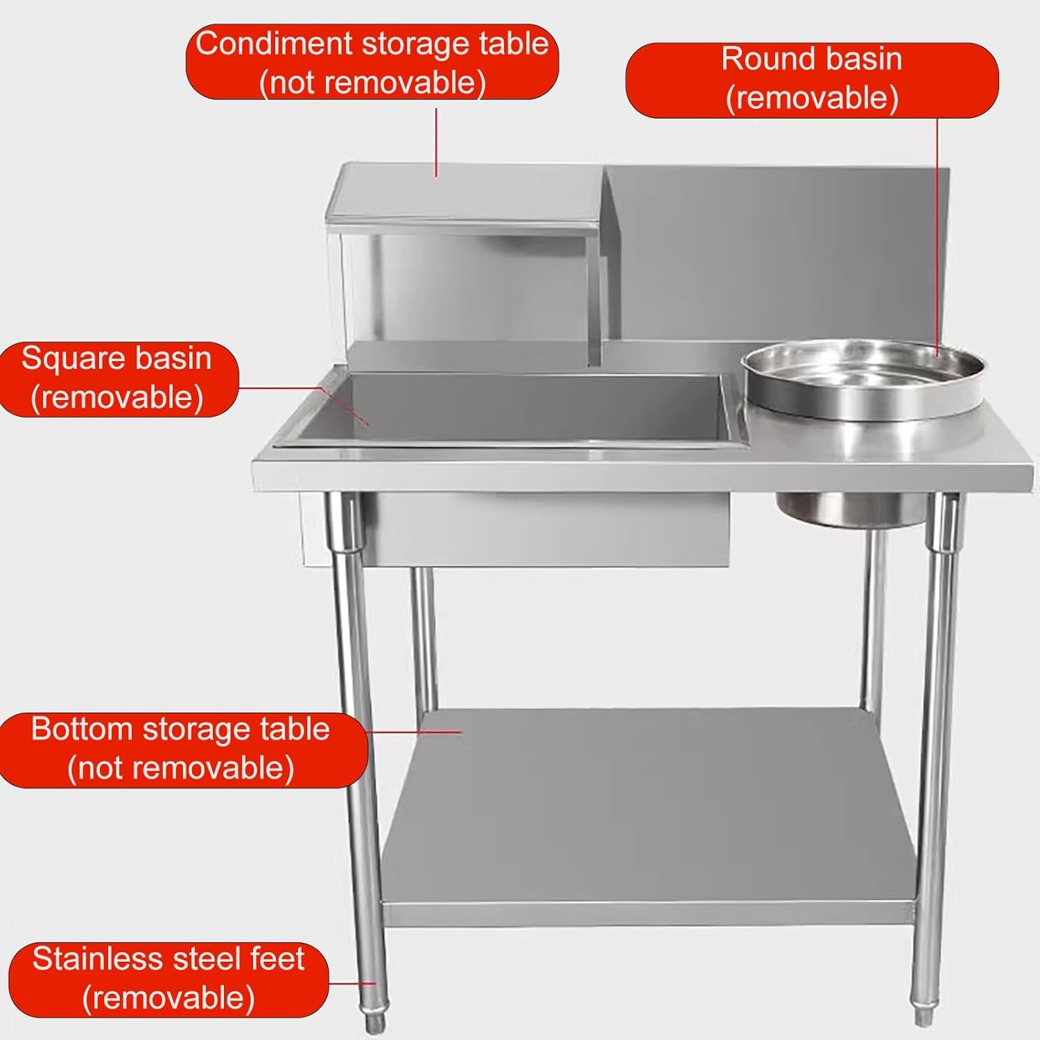 Breading Table Stainless Steel Breading Table, Heavy Duty Commercial Fried Chicken Breading Station Freestanding Food Prep Table Holds for Commercial Kitchen