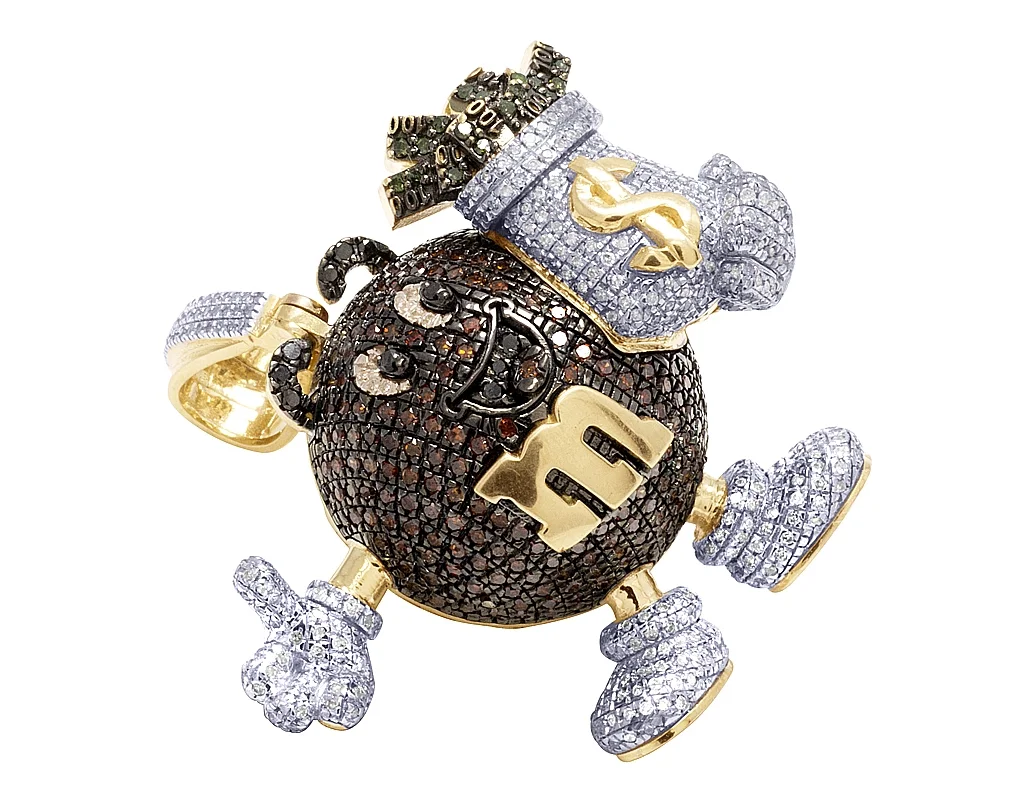 Mens Real Red Diamond Money Bag Dollar Pendant 10K Yellow Gold 2" 3.75CT