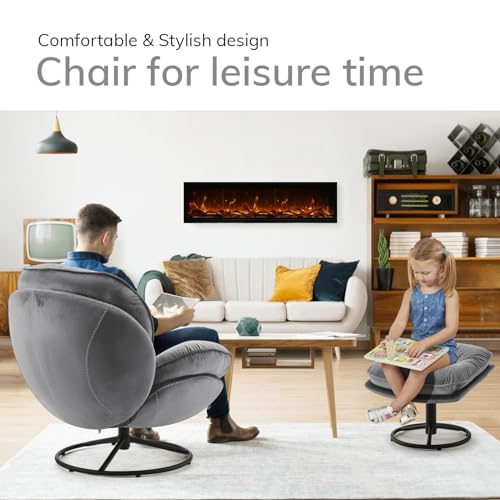 Velvet Swivel Accent Chair with Ottoman Set,Modern Lounge Chair with Footrest, Comfortable 360 Degree Swivel Armchair, Reading Chair for Living Room, Bedroom, Reading Room (gray)
