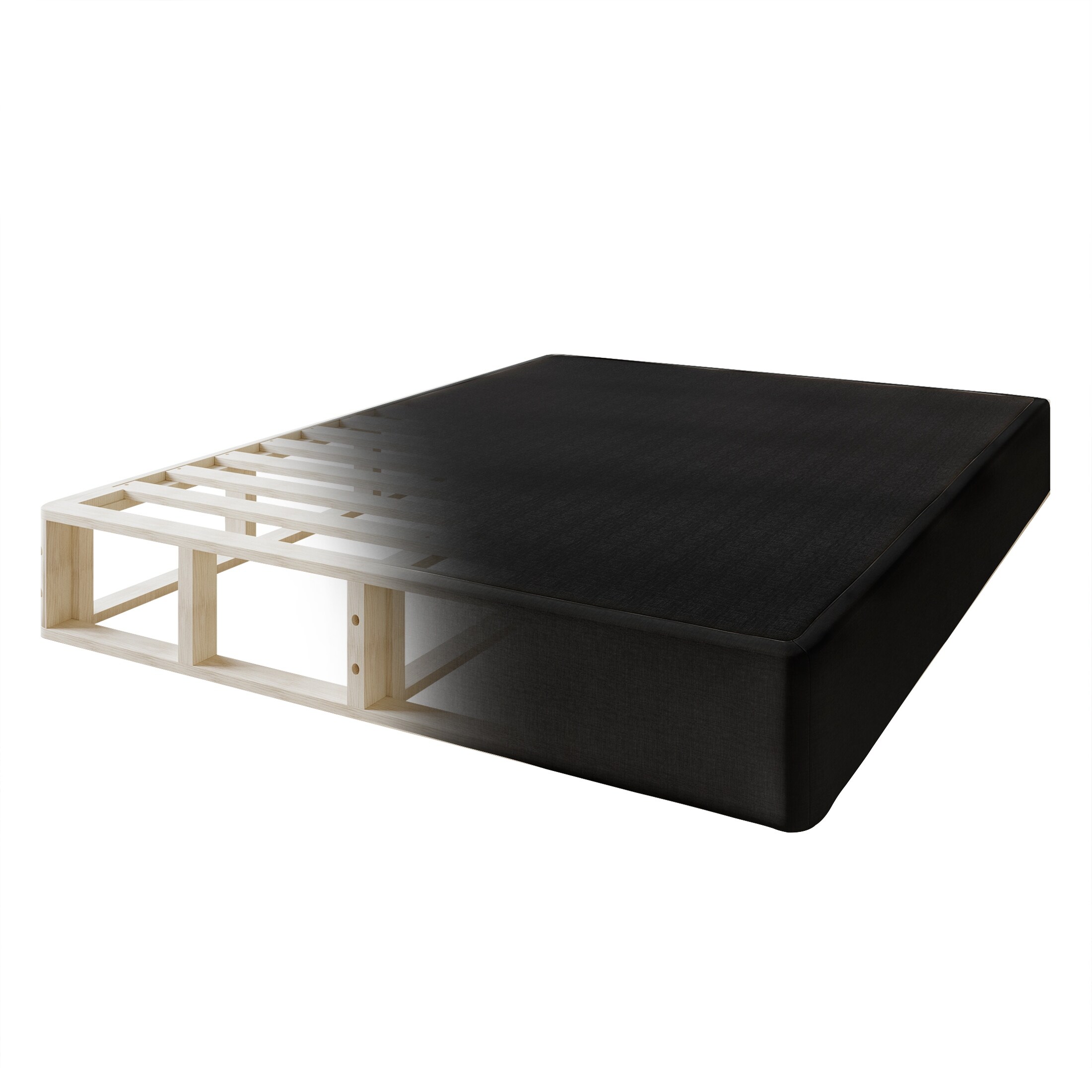 CraftPorch  Solid Wood 8-Inch Box Spring Foundation with Wood Slats with Black Linen Cover Twin