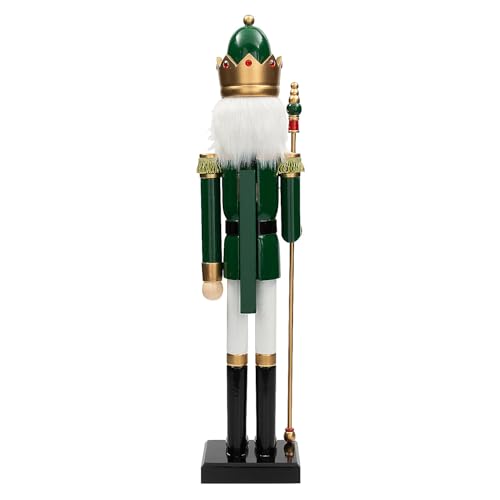 Fun Express 3 Ft. Large Classic Green Wooden Holiday Nutcracker with Scepter, Festive Christmas Decoration