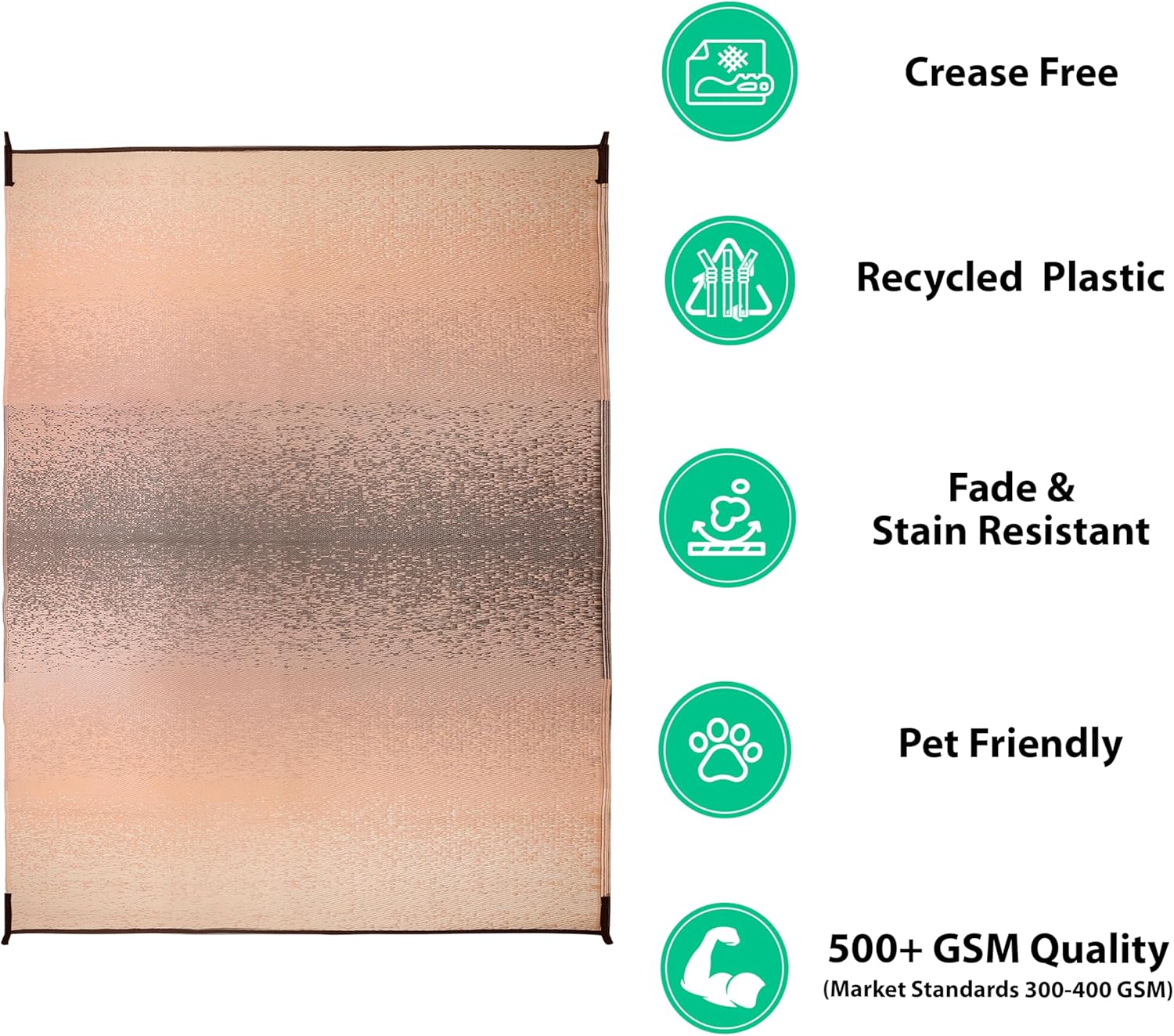 Outdoor Rug - Waterproof, Washable, Reversible, Stain Resistant, Foldable Carpet - Recycled Plastic Large Area Rugs for Patio, RV, Camping, Farmhouse - Murat Beige Brown 8X10 ft