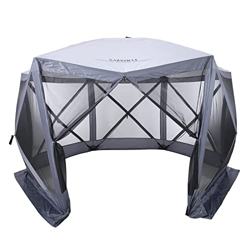 Pop Up Instant 12'x12' 6 Sided Gazebo Screen House for Camping 8-10 Person, for Backyard, Camping, Outdoor, Grey