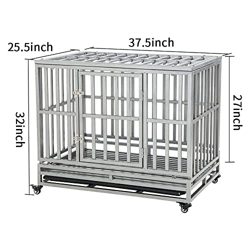 LUCKUP Heavy Duty Dog Cage Metal Kennel and Crate for Medium and Large Dogs, Pet Playpen with Four Wheels,Easy to Install,42 inch,Black