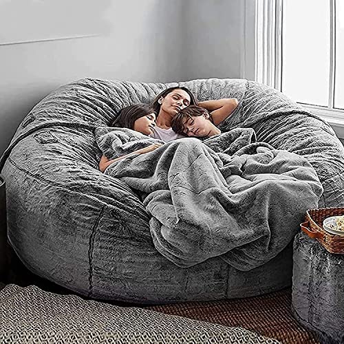 7ft Soft Fluffy Gigantic Bean Bag Giant Fur Bean Bag Chair for Adult (Cover ONLY, NO Filling ! ) Big Round BeanBag Lazy Sofa Bed Cover Bean Bag Bed Living Room Furniture ( Color : C )