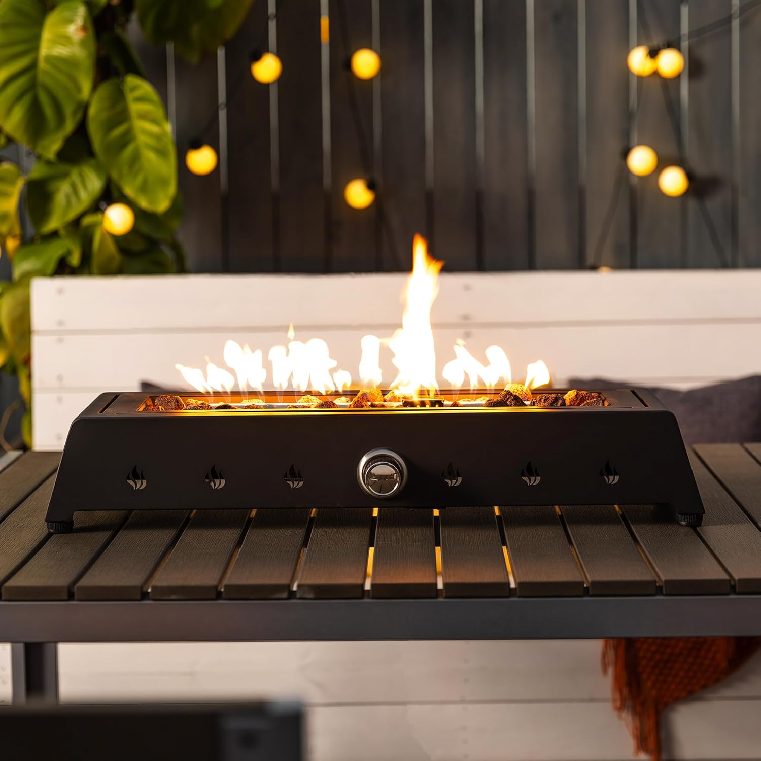 28inch Tabletop Gas Fire Pit with Glass Wind Guard and Lava Rocks, Outdoor&Indoor Fire Pit Tabletop, Portable Tabletop Fireplace for Patio Backyard Bonfire Party