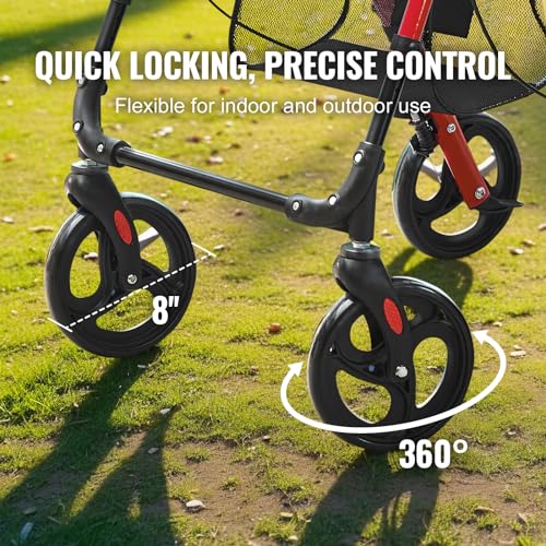 VEVOR Folding Rollator Walker for Seniors, Lightweight Aluminum Rolling Walker with Adjustable Seat and Handle, Outdoor Mobility Rollator Walker with 8" All Terrain Wheels, 300LB Support, Blue + Black