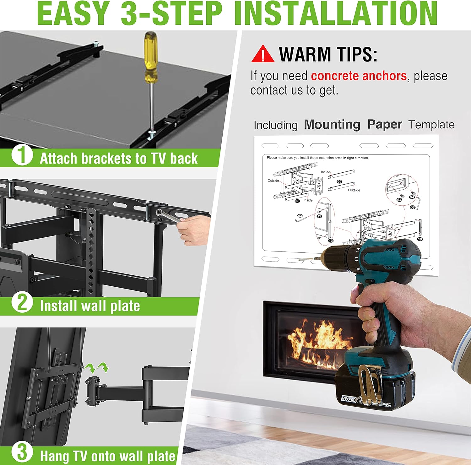 USX MOUNT Full Motion TV Mount for 42"-80" TVS, Fits 16" 18" or 24" Studs , TV Wall Mount Bracket Tilt Swivel Extension TV Mounts with Dual Articulating Arms Max VESA 600x400mm, Weight Capacity 110lbs Pack of 2