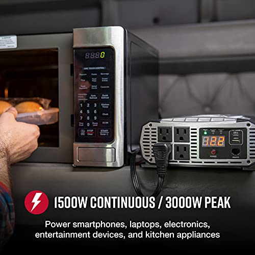 Cobra PRO 2500W Professional Grade Power Inverter, Portable – 2500-Watt Car Charger, 4 Grounded AC Outlets, 2 Fast Charge USB Ports and Remote Controller (CPIALCDG1) Compatible