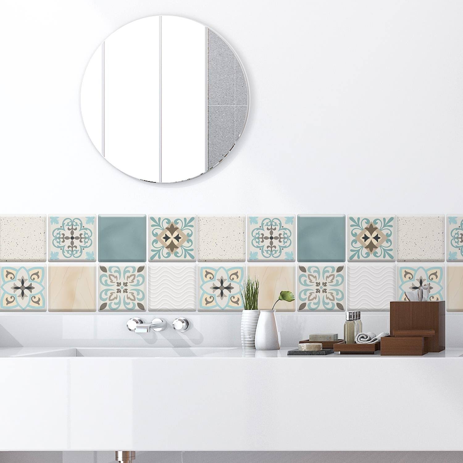 Walplus 3D Sticker Tile Splashbacks Mosaics Peel and Stick Kitchen Backsplash - 32pcs - Limestone Spanish