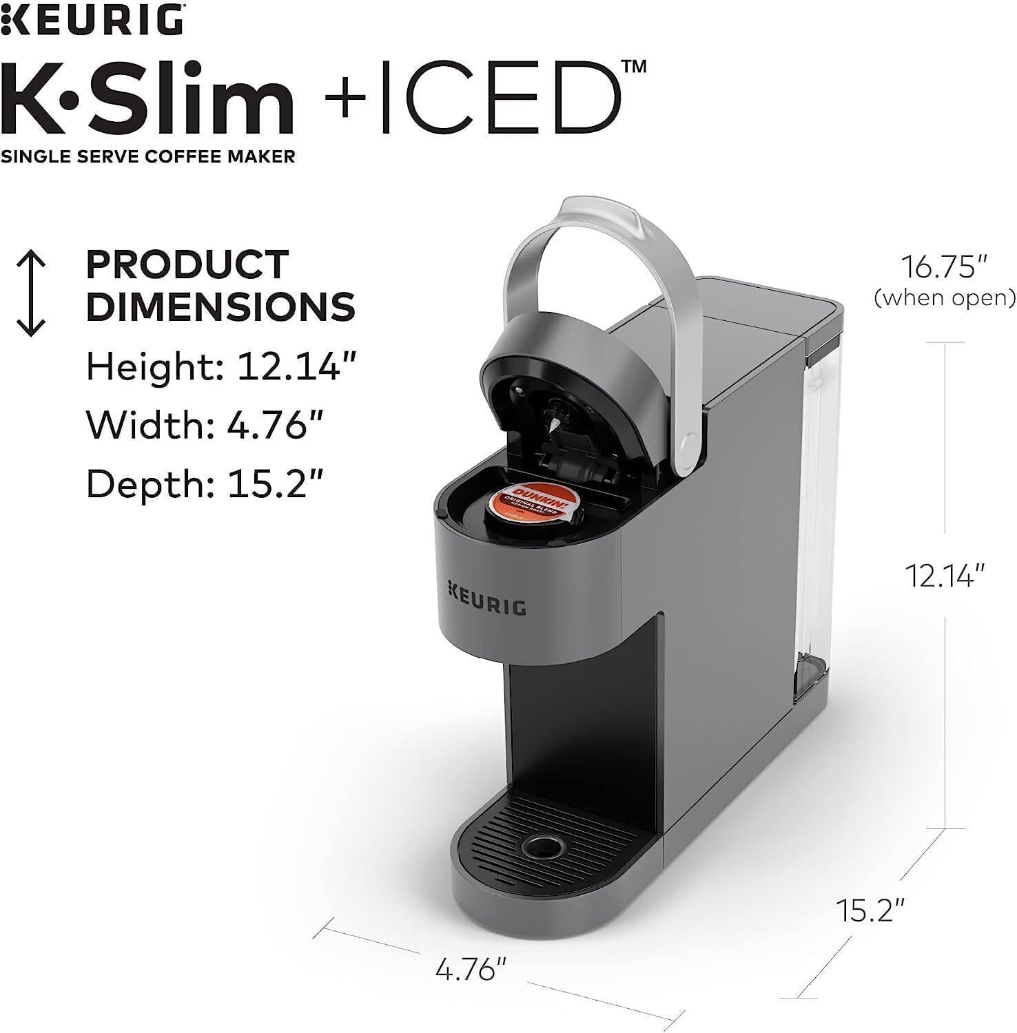 Keurig K-Slim Plus ICED Coffee Maker (Gray), Single Serve Iced Coffee Brewer for Home - Quick Brew System - Space-Saving Design - 3 Brew Sizes Bundle with Medium Roast Pods and Cleaning Cups (3 Items)