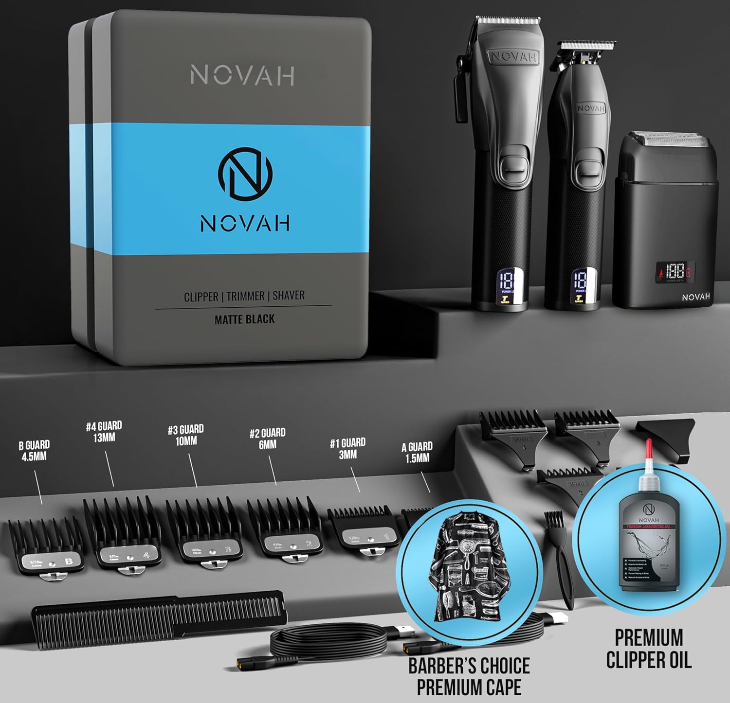 Novah Professional Barber Clippers and Trimmer Set - Foil Shaver Professional Hair Clippers for Men, Mens Cordless Hair Clippers for Barbers Haircut Kit, Fade
