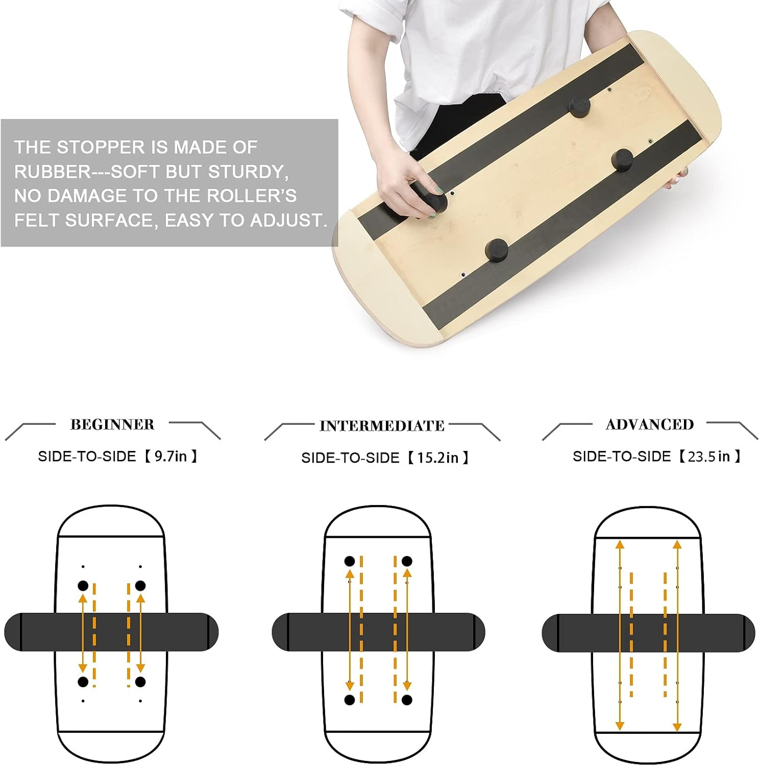 BECAPRO Balance Board Trainer, Wooden Balance Board with Adjustable Stoppers -3 Different Distance Options-Balance Exercise Equipment for Fitness Workout, Hockey‎, Surfing, Skateboarding and Snowboarding