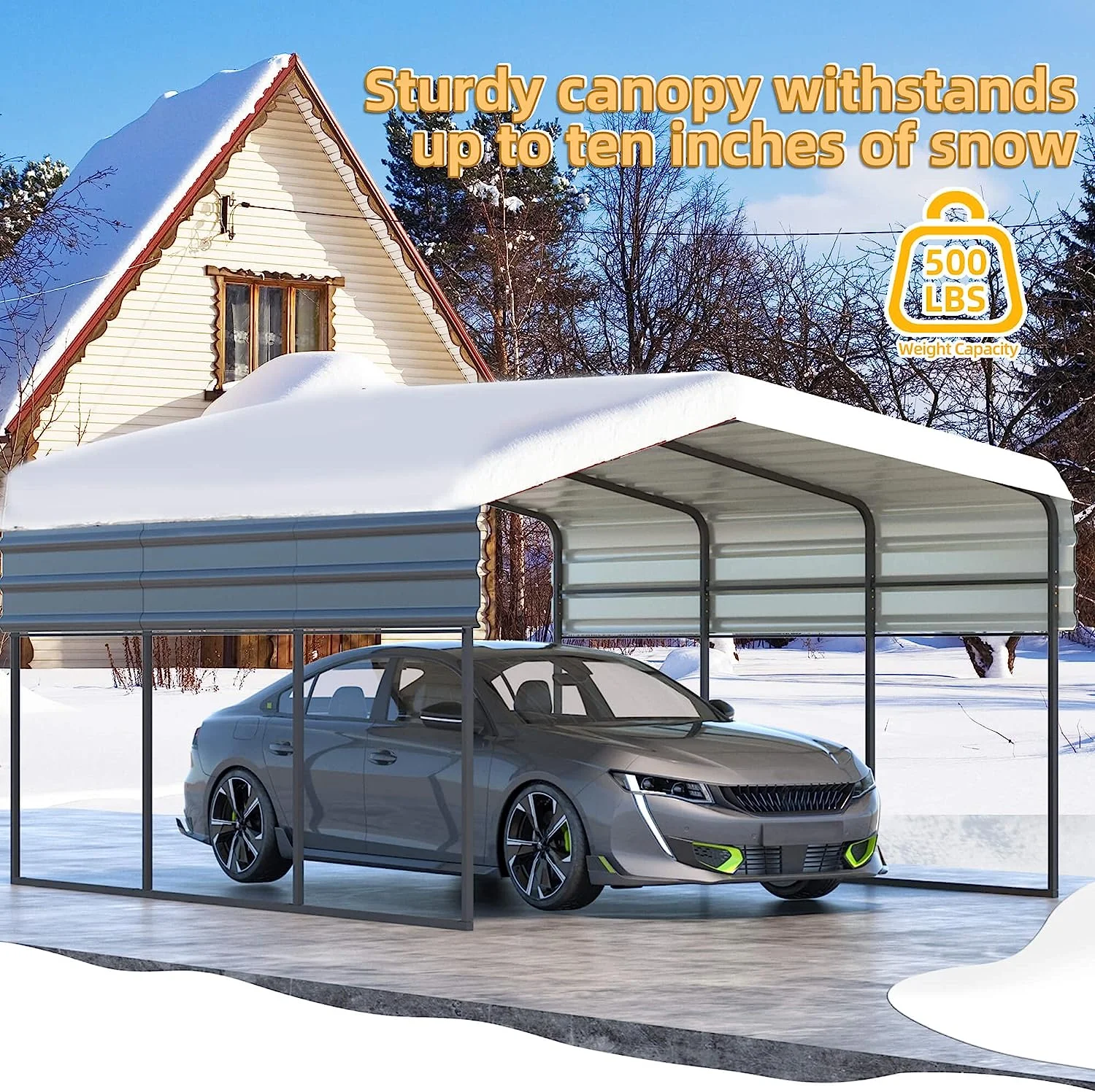 Hommow 10 x 15 ft Carport with Galvanized Steel Roof, Multi-Use Shelter, Sturdy Metal Carport for Cars, Boats, and Tractors