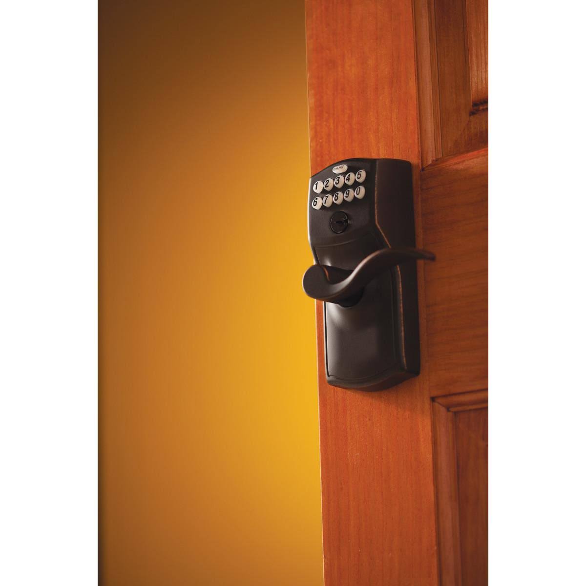 Schlage Camelot - Keypad Entry with Auto-Lock Door Satin Nickel Accent Lever