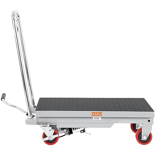 VEVOR Electric Lift Table, 330 lbs Capacity Single Scissor Lift Table, 8-28 in Height Adjustable Lifting Platform, Coffee Table Lift with 4 Wheels, for Material Handling and Transportation, Black