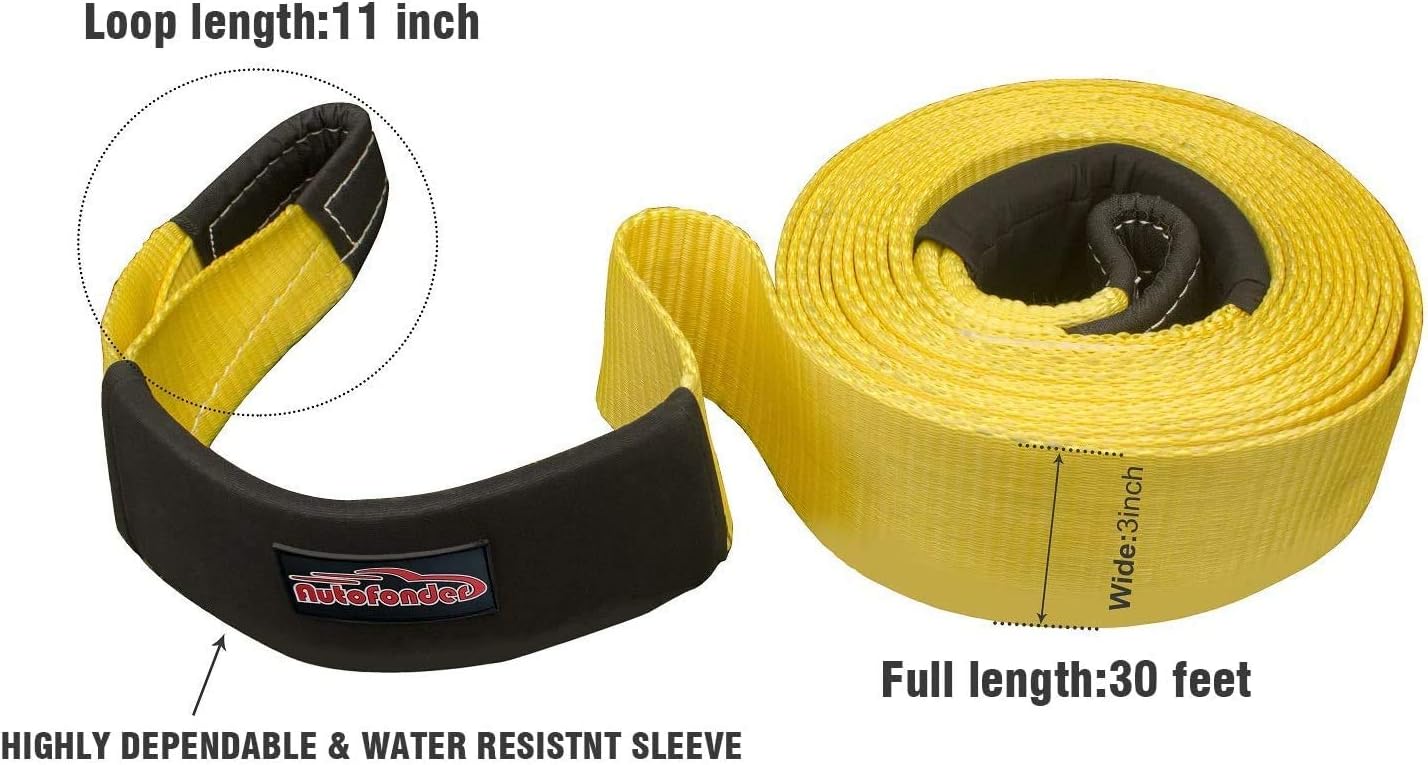 Autofonder Heavy Duty Tow Strap 12T Recovery Kit: 4WD Tow Strap + 3/4 Bow Shackle (2pcs) + Storage Bag (20ft)