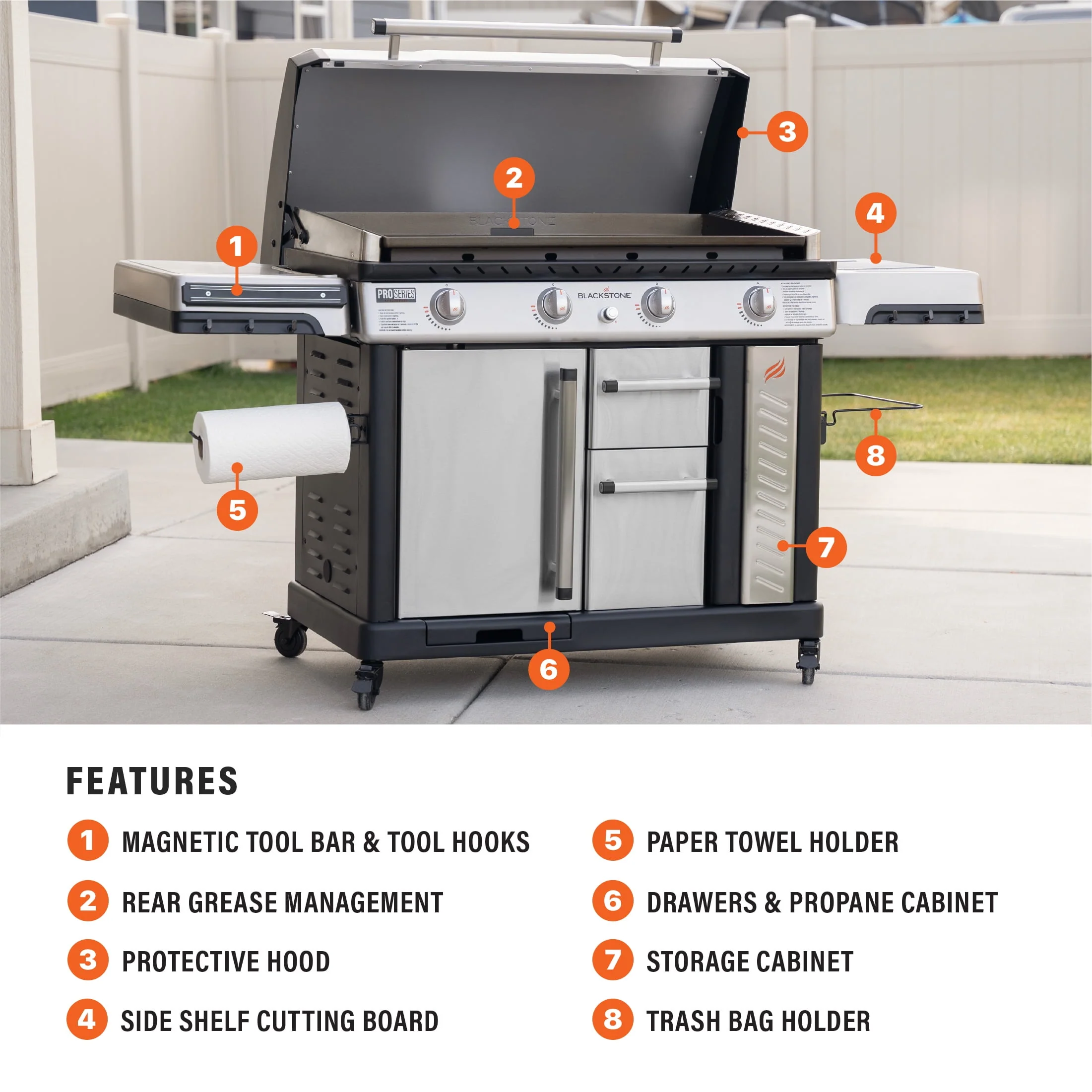 Blackstone ProSeries 4-Burner 36 Propane Griddle with Stainless Steel Cabinet and Hood