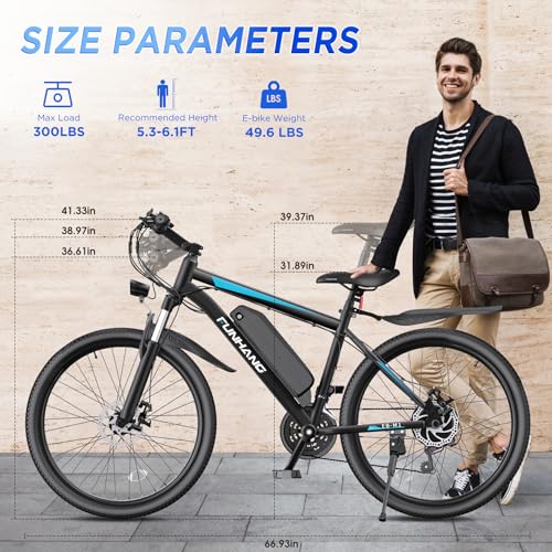 Electric Bike for Adults, 26'' 1000W Peak Ebike, Up to 50 Miles 21.7MPH Electric Mountain Bike with 48V 374.4WH Removable Battery, Adjustable Stem, Fenders, Lockable Suspension Fork, 21-Speed