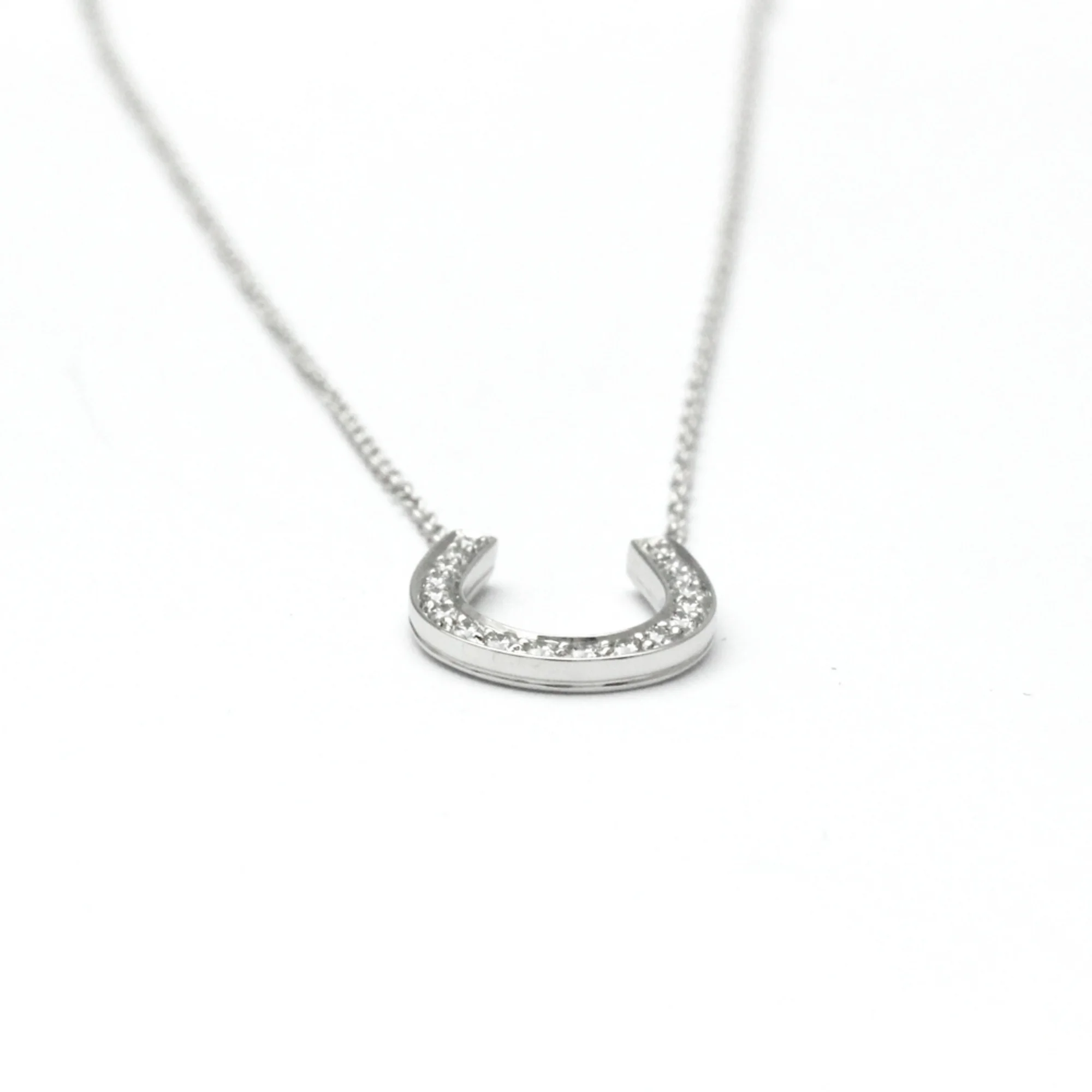Pre-Owned Tiffany Horseshoe Necklace Platinum Diamond Men,Women Fashion Pendant Necklace (Silver) (Good)
