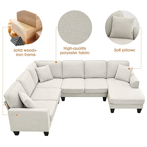 Sectional Couch-108 Modern U Shape Sectional Sofa, 7 Seat Modular Sectional Sofa with 3 Pillows, for Living Room, Apartment, Office