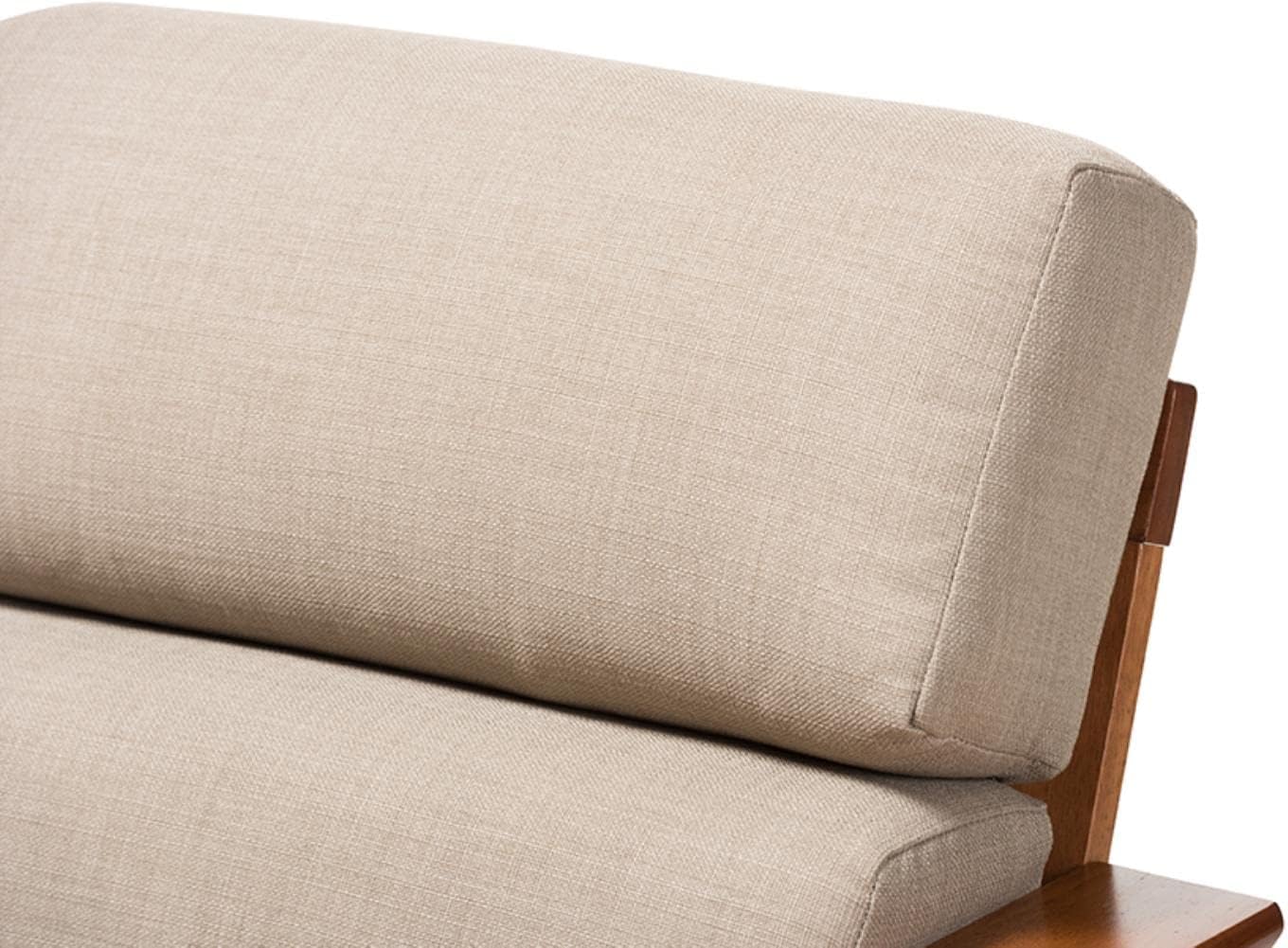 Baxton Studio Larissa Modern Classic Mission Style Cherry Finished Brown Wood and Dark Beige Fabric High Back Cushioned Living Room 1-Seater Lounge Chair