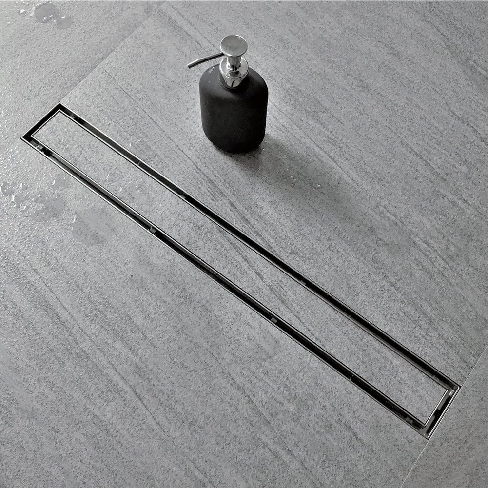 Neodrain 36-Inch Offset Linear Shower Drain with Tile insert Grate Cover, Brushed 304 Stainless Steel Rectangle Side Outlet Shower Floor Drain, Adjustable Leveling foot, Hair Strainer/catcher