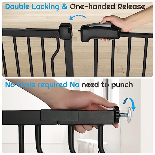 37.4" Extra Tall Baby Gate for Stairs Doorways with Door, 29-52.5" Wide Easy Install Dog Gate Indoor, Safety Metal Pressure Mounted Pet Gate with Walk-Thru Auto Close for The House, Black
