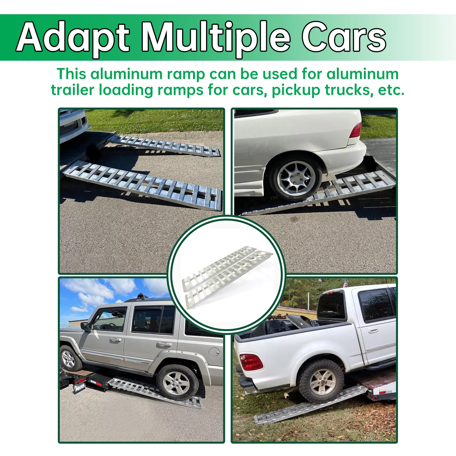 HECASA Pair Truck Car Auto Trailer Ramps 80" X 15" X 2.3" 6000 LBS Universal Truck Trailer Hook End Knife Foot Heavy Duty for ATV, Lawn Mower, Motorcycle Silver Aluminum