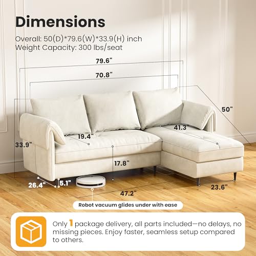 Small Sectional Couch with Storage - Convertible 3-Seater L-Shaped Sofa with Reversible Chaise for Living Room, Apartment, Small Spaces, Beige