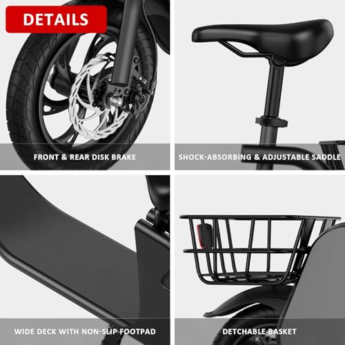 WINDHORSE Peak 680W Electric Scooter with Seat, 20 Miles Range Foldable Electric Scooter for Adults 300LBS Max Load, E Scooter for Commuting with Basket, 20 MPH Max Speed, 12.5" Tires