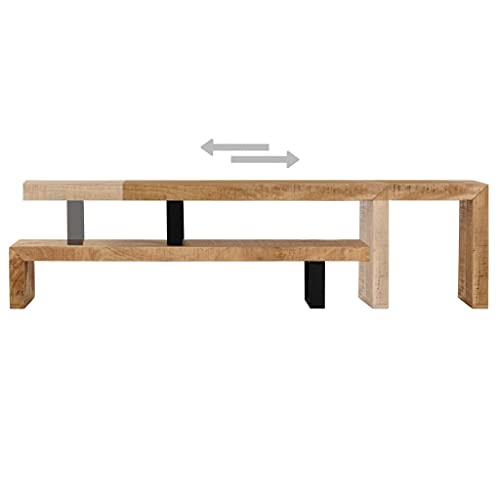 TV Stand Solid Mango Wood,MidCentury Modern Wooden TV Stand with Adjustable Length and Wrought Iron Legs, 45.3" L x 18" W x 15.7" H TV & Media Furniture