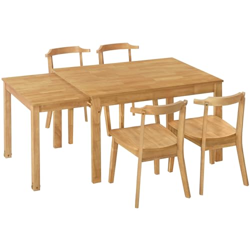 Bellemave 5-Piece Extendable Dining Table Set with Wheels Farmhouse Kitchen Table Set with 4 Chairs and 17.7" Pull-out Side Table, Rectangular Dining Room Set for Kitchen, Dining Room (Brown)