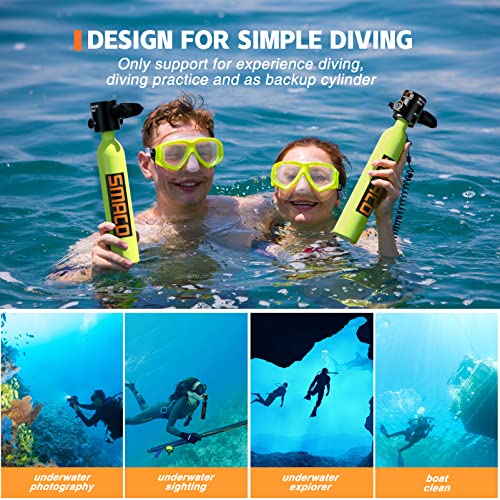 SMACO S300Plus Double Scuba Tank Scuba Diving Tank with 0.5L Capacity Supports 6-12 Minutes Underwater Breath Time Inflatable Small Scuba Cylinder for Shallow Water Free Diving/Underwater Work