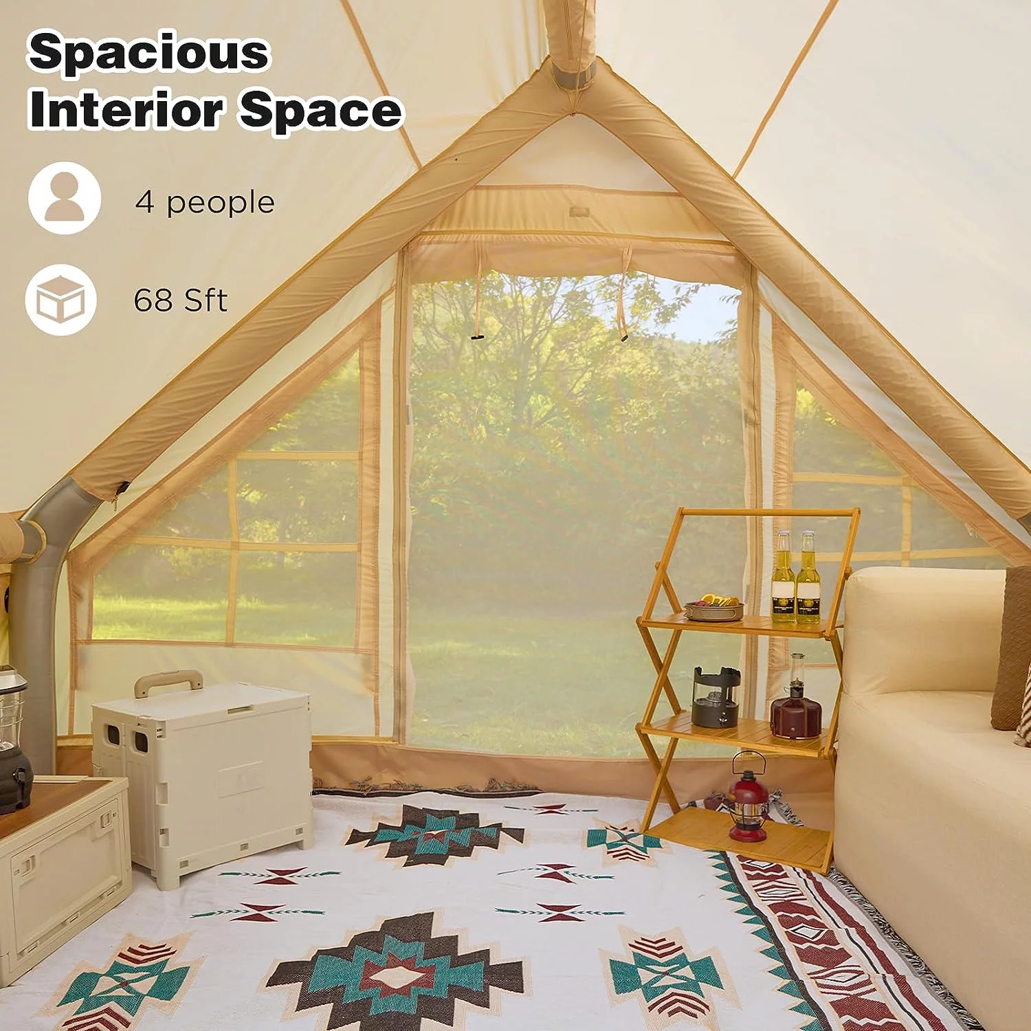 Richryce Inflatable Camping Tent with Pump, Glamping Tents Easy Setup 4 Season Waterproof Windproof with Stove Jack & Mesh Windows & Pump