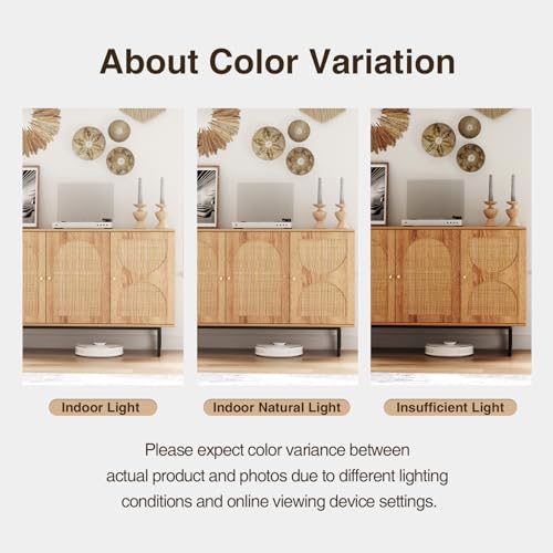 Storage Cabinet with 2 Arched Rattan Doors, Natural Style Rattan Sideboard Buffet Cabinet with Storage, Boho Entryway Table Console Credenza TV Stand for Living/Dining Room, Kitchen, Hallway