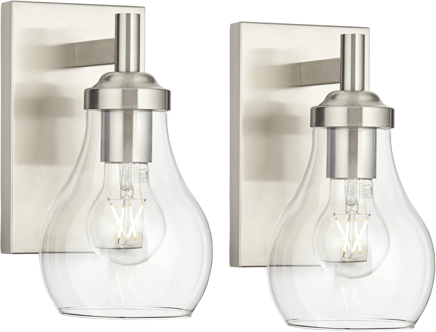 Possini Euro Design Danvers Modern Wall Light Sconces Set of 2 Brushed Nickel Hardwire 5" Fixture Clear Globe Glass for Bedroom Bathroom Mirror Vanity House Living Room Home Hallway Dining Kitchen