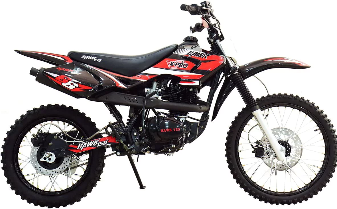 X-Pro Brand New Hawk 150cc Pit Dirt Bike with 5-Speed Manual Transmission, Kick Start 19"/16" Wheels
