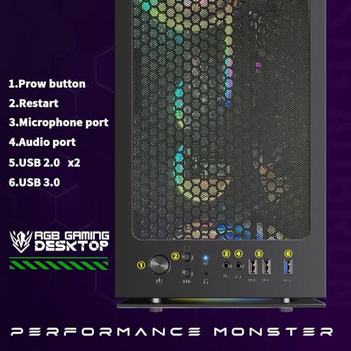 STGAubron Gaming Desktop PC, Radeon RX 580 8G GDDR5, Intel Core i7 3.4G up to 3.9G, 16G DDR3, 1T SSD, 600M WiFi,BT 5.0,RGB Fan x 6,RGB Keyboard&Mouse&Mouse Pad,RGB BT Sound Bar,RGB BT Gaming Mic,W10H6