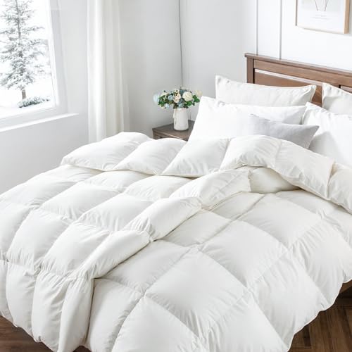 DownAero™ Goose Down Comforter King Size 100% Egyptian Sateen Cotton, 900 Fill Power Medium Warmth for All Season Duvet, White