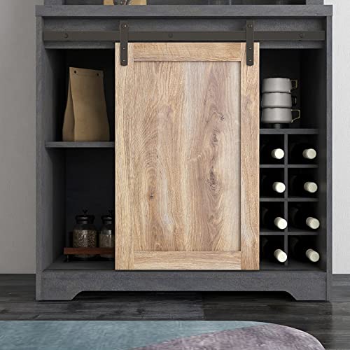 Farmhouse Coffee Bar Cabinet, Kitchen Hutch Storage Cabinet with Wine Rack Liquor Cabinet with Sliding Barn Door Wood Wine Cabinet Buffet Sideboard for Home, Living, Dining Room, Kitchen, Black