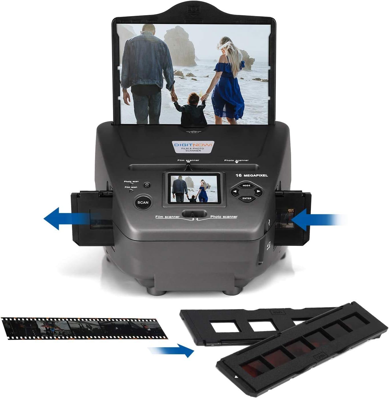 DIGITNOW All-in-One High Resolution 16MP Film Scanner, with 2.4" LCD Screen Converts 35mm/135slides&Negatives Film Scanner Photo, Name Card, Slides and Negatives for Saving Films to Digital Files