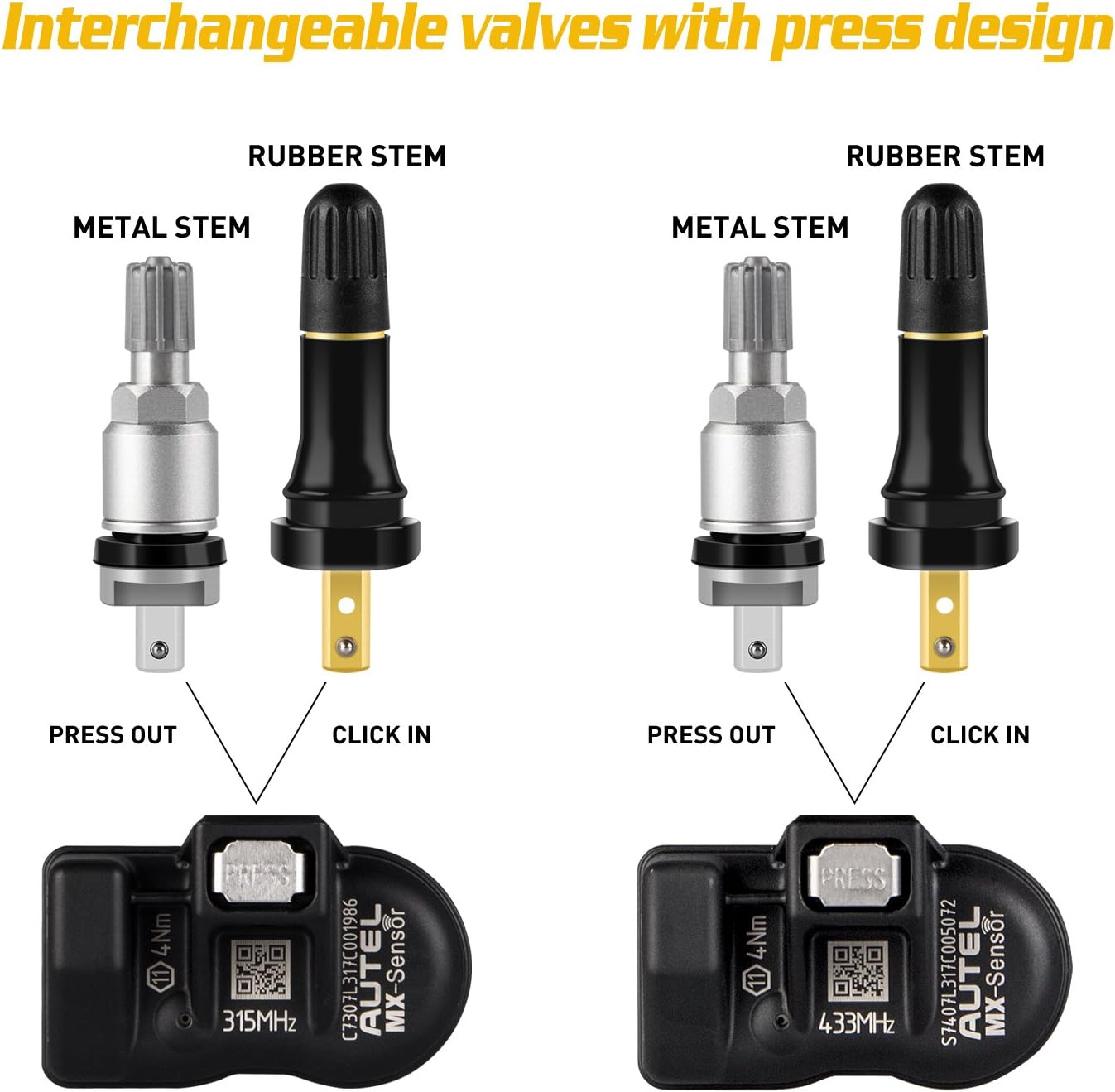 Autel TS508 TPMS Relearn Tool with $240 Value Sensor Kit (4 PCS 315MHz & 4PCS 433MHz), Upgrade of TS501, TS408, Program MX-Sensors, Activate/Relearn All Sensors, Read/ clear TPMS DTCs