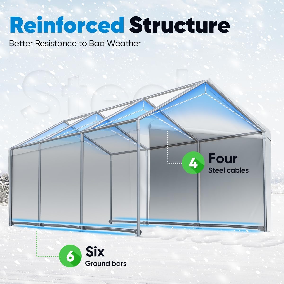 Quictent 10’x20’ Heavy Duty Carport Car Canopy Galvanized Car Shelter Boat Shelter with Reinforced Steel Cables and Ground Bars-Silver Gray