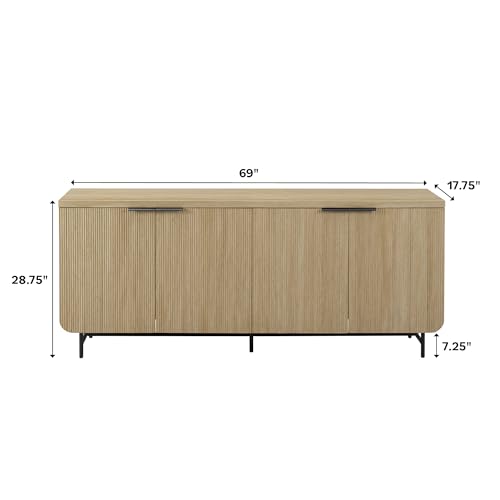 Walker Edison Scandinavian Grooved 4-Door Sideboard, 69 Inch, Black