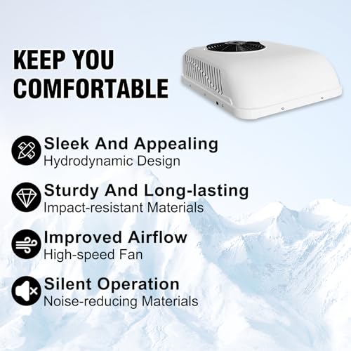 12V Camper Air Conditioner with Heat, Universal for RV Rooftop AC Unit, 12 Volt DC Air Conditioner Heater Combo, Quiet A/C Unit 2 in 1 Heating Cooling for Truck Trailer Boat Motorhome Tractor Caravan