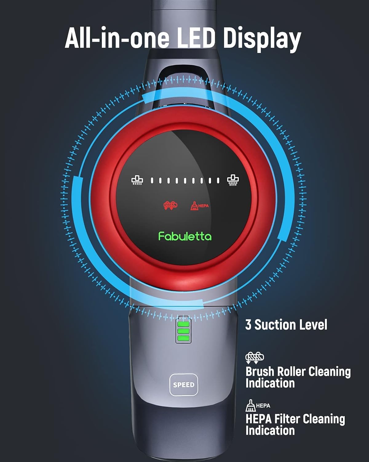 Fabuletta 10-in-1 Cordless Vacuum Cleaner - 24Kpa 250W Brushless Motor Stick Vacuum, Up to 45 Mins Max Runtime Detachable Battery, Led Display, Lightweight Vacuum for Carpet Hard Floor Pet Hair